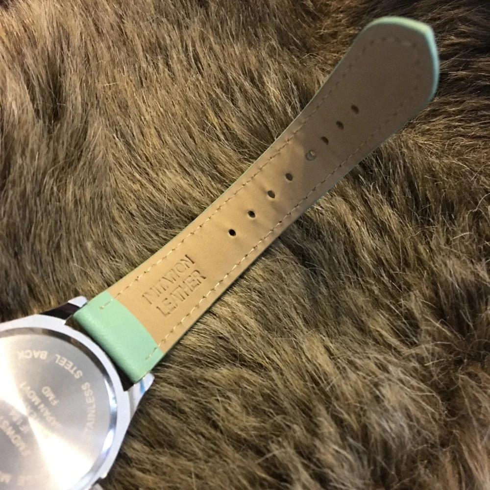 Ladies crystal quilt mint imitation leather watch